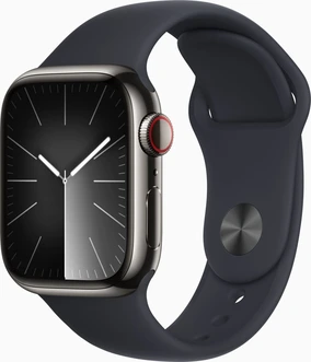 Apple Watch Series 9 (GPS + cellular) 41mm stainless steel graphite with sport wristlet S/M midnight