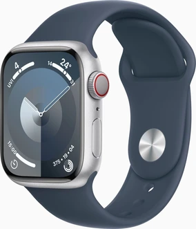 Apple Watch Series 9 (GPS + cellular) 41mm aluminium silver with sport wristlet S/M sturmblau