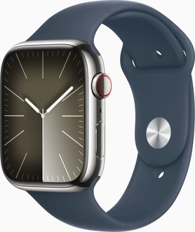 Apple Watch Series 9 (GPS + cellular) 45mm stainless steel silver with sport wristlet S/M sturmblau