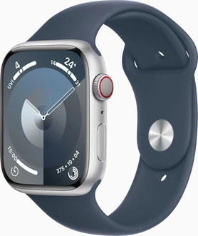 Apple Watch Series 9 (GPS + cellular) 45mm aluminium silver with sport wristlet S/M sturmblau