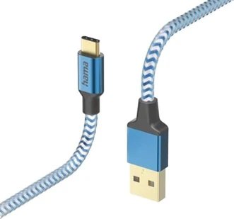 Hama charging cable reflective USB-A/USB-C 1.5m nylon blue