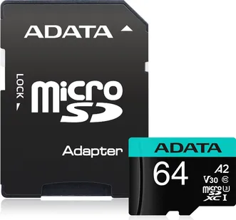 ADATA Premier Pro R100/W80 microSDXC 64GB Kit, UHS-I U3, A2, Class 10