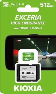 KIOXIA EXCERIA HIGH ENDURANCE R100/W85 microSDXC 512GB Kit, UHS-I U3, A1, Class 10