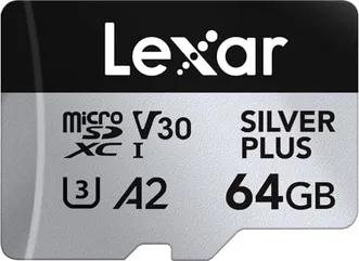 Lexar Professional SILVER PLUS R205/W100 microSDXC 64GB Kit, UHS-I U3, A2, Class 10