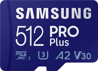 Samsung PRO Plus R160/W120 microSDXC 512GB Kit, UHS-I U3, A2, Class 10