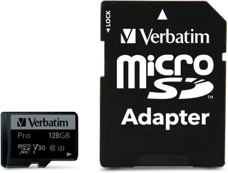 Verbatim Pro U3 R90/W45 microSDXC 128GB Kit, UHS-I U3, Class 10