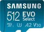 Samsung EVO Select R160 microSDXC 512GB Kit, UHS-I U3, A2, Class 10