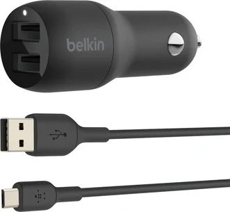Belkin BoostCharge Dual USB-A автомобільна зарядка 24W + USB-A to micro USB black