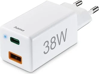 Hama quick charger 1x USB-C PD 1x USB-A QC mini charger 38W white